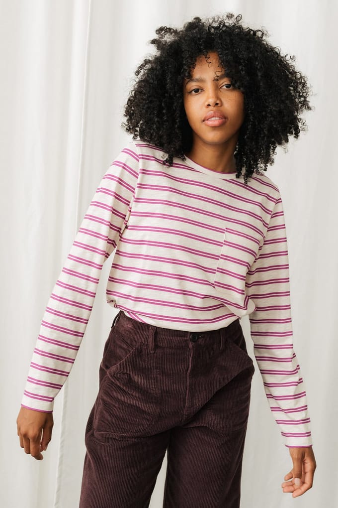 TWOTHIRDS Kilkeel - Raspberry Stripes Maat: M | Longsleeves Outlet | Dames | Wit