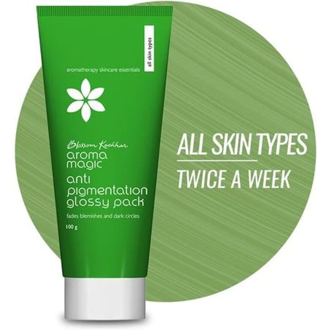 Aroma Magic Anti Pigmentation Glossy Face Pack| 5 powerful natural extracts |Fade Pigmentation,Blemishes & Dark circles|100gm Pack of 1 green