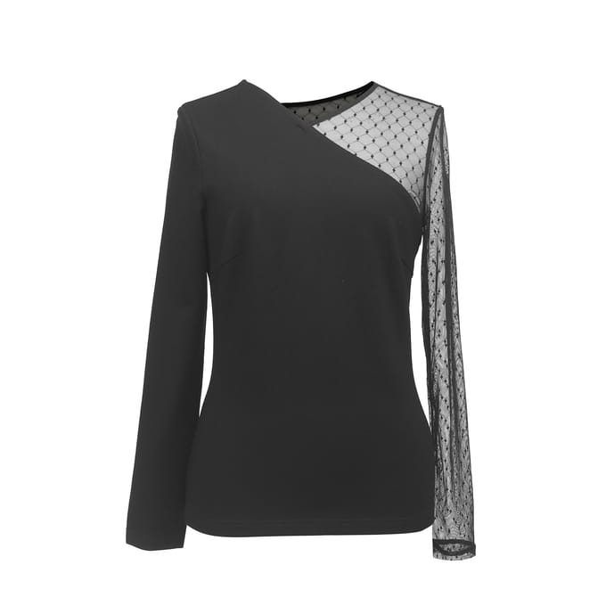 Asymmetrische lange mouwen in Jersey en Tule