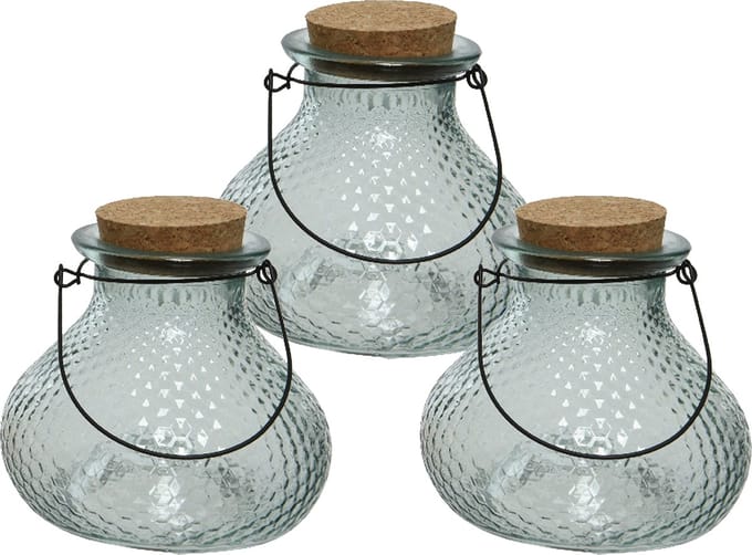 Decoris wespenvanger/wespenval - set 3x - glas - blauw - D14 x H13 cm