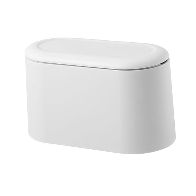 Mini Prullenbak met Deksel Kleine Bureau Aanrecht Afvalbak Pop-up Tiny Afvalbakje voor Badkamer wit