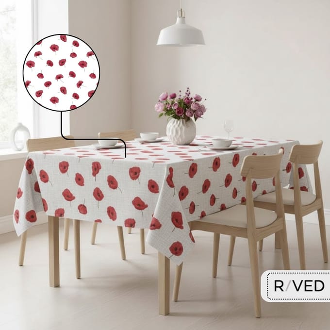 Raved Tafelzeil – 140 cm x 200 cm – Klaprozen Rood – PVC – Afwasbaar