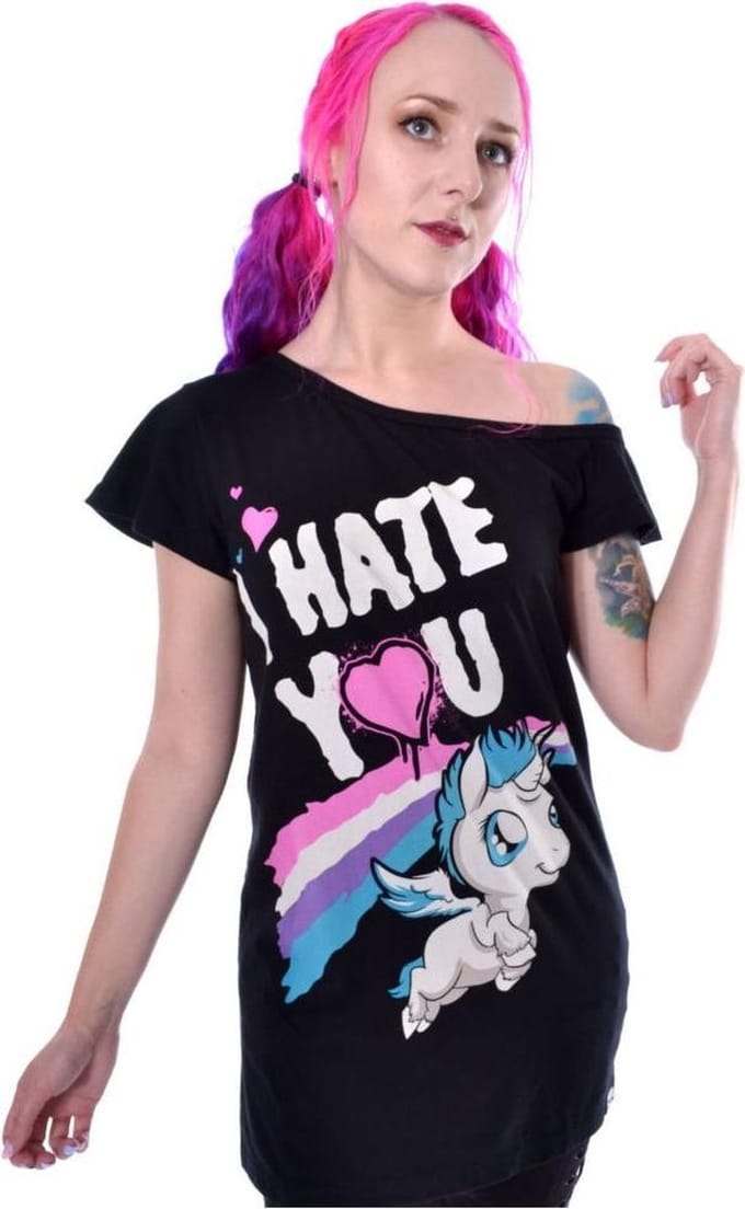 Cupcake Cult - HATE YOU Off shoulder top - M - Zwart