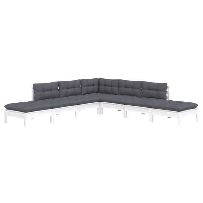 vidaXL - 7-delige - Loungeset - met - kussens - grenenhout - wit