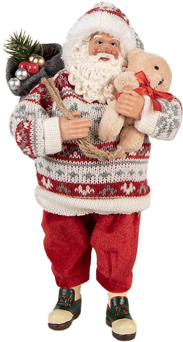 Clayre & Eef Kerstdecoratie Beeld Kerstman 13x10x28 cm Rood Textiel