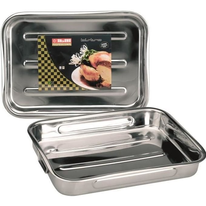 Ibili 651835 Plat à rôtir en Inox avec anses pliantes 38x27x6,5 cm Bistrot