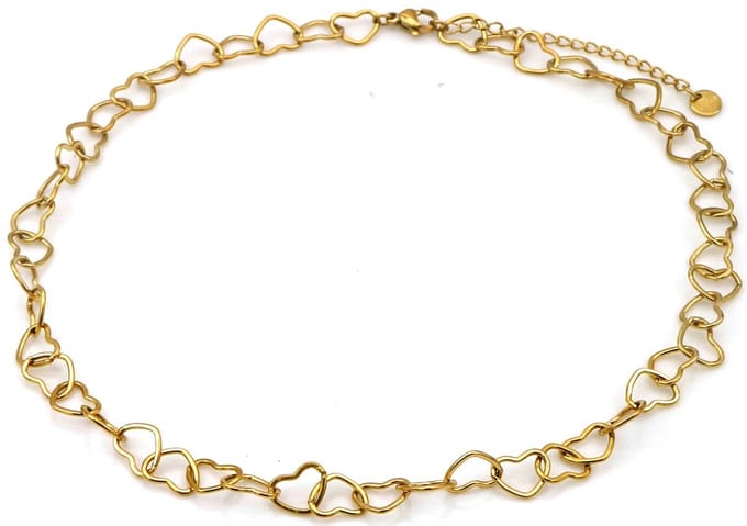 Ketting - RVS - hartjes - goudkleurig - 40-45 cm