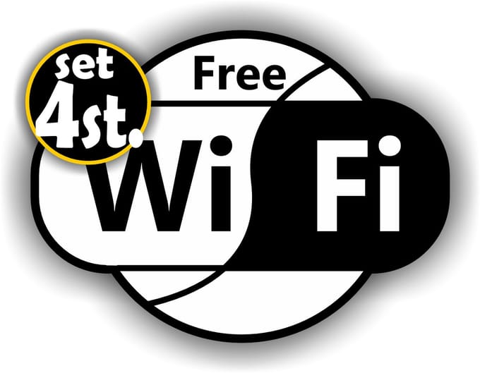 Jerma - Free WiFi - Stickers - set - 2 van 15 x 11 - 2 van 10 x 7 cm - Weerbestendig - Zelfklevend