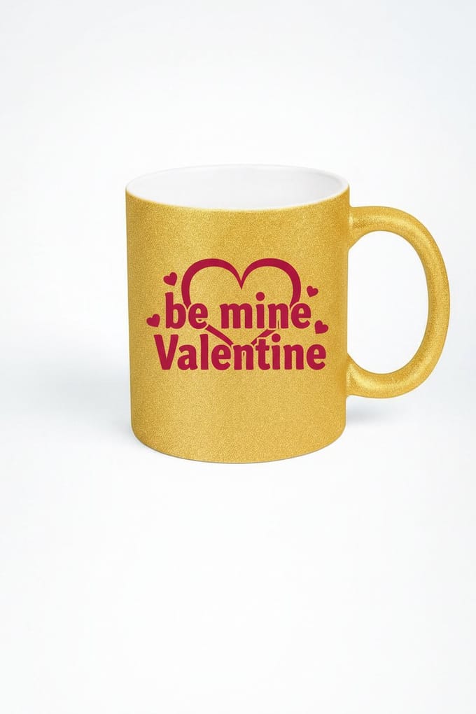 Valentijn Mok Goud Glitter 'Be Mine Valentine' - Romantisch Keramisch Cadeau voor Liefde