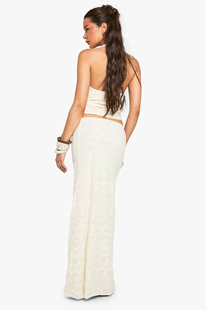 boohoo Dames Florale jacquard column maxi-rok | Cream | Maat: 12
