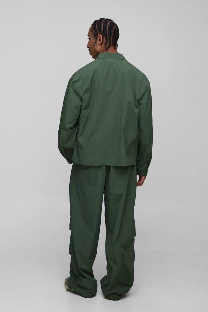 Oversized Verborgen Knopplooi Gerimpeld Overhemd | Khaki | Size Medium