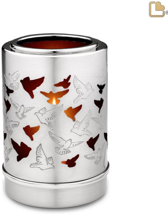 Urn Waxinelichthouder van Messing Duiven Mini asobject Keepsake Gedenkobject Kunst As Theelichtje