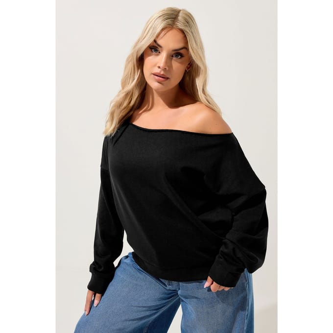 Yours Zwarte Off Shoulder Sweatshirt Size 42