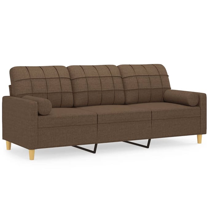 vidaXL - Driezitsbank - met - sierkussens - 180 - cm - stof - bruin