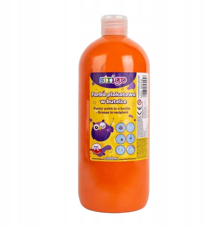 Strigo Plakkaatverf 1000 ml Oranje - Wasbaar, Voor Kinderen
