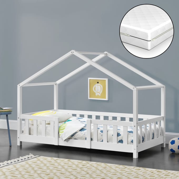 Kinderbed Treviolo met uitvalbeveiliging en matras 70x140 cm wit [en.casa]