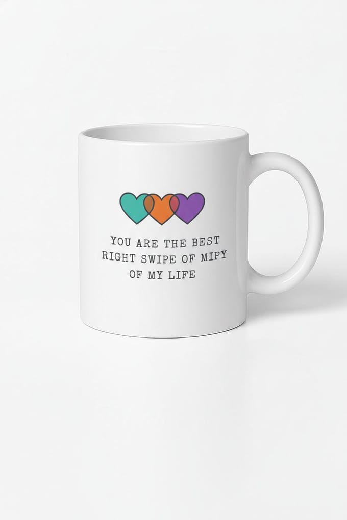 Mok "Best Right Swipe" met Kleurrijke Harten | Romantisch & Grappig Cadeau