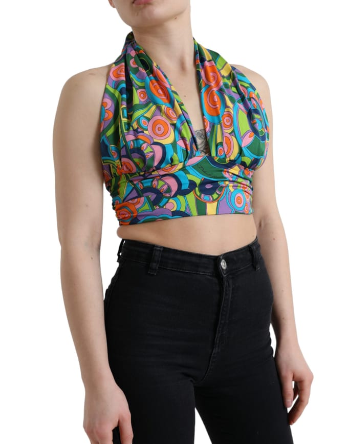 Halterneck Crop Top met Abstracte Print