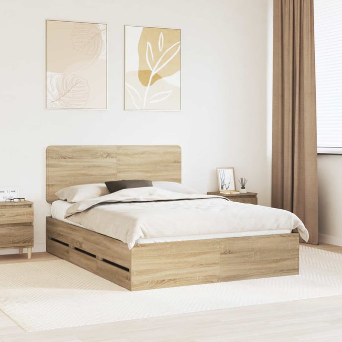 vidaXL - Bedframe - met - lade - Sonoma - Eik - 150 - x - 200 - cm - Ingenieurshout