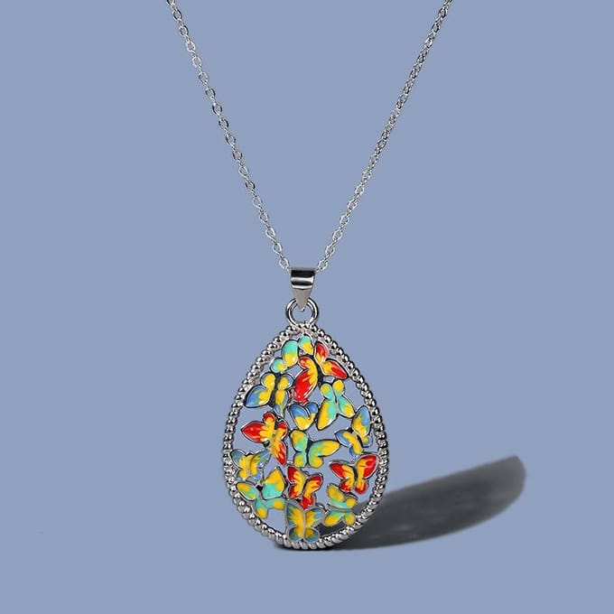 Boheemse Vlinder Emaille Ketting met Gekleurde Lijm Hanger Sleutelbeen Vrouw gray