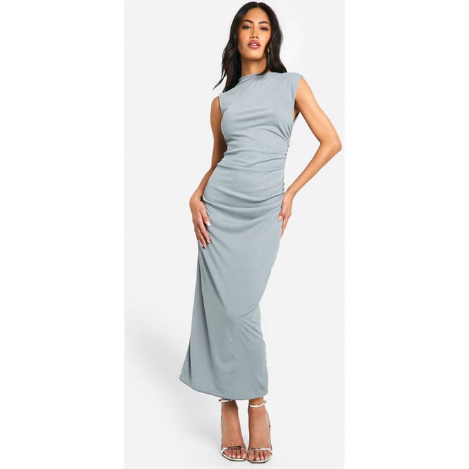 boohoo Dames Sheer Ruched Midaxi Jurk | Grey | Maat: 8