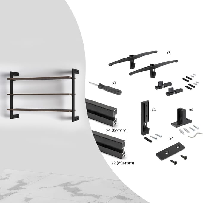 Emuca Kit van Zero Modular Frame Kit met muurbevestigingsmateriaal, Aluminium en Zamak, Steengrijs geschilderd