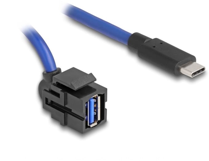 USB-A haaks (110° boven) Keystone module - USB-C (m) | USB3.0 5 gbps | zwart | 0,50 meter