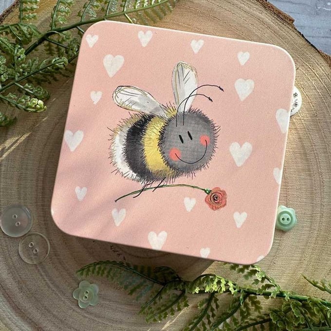 Alex Clark Square Tin Bee and Flower ~ Vierkant opbergblikje bij