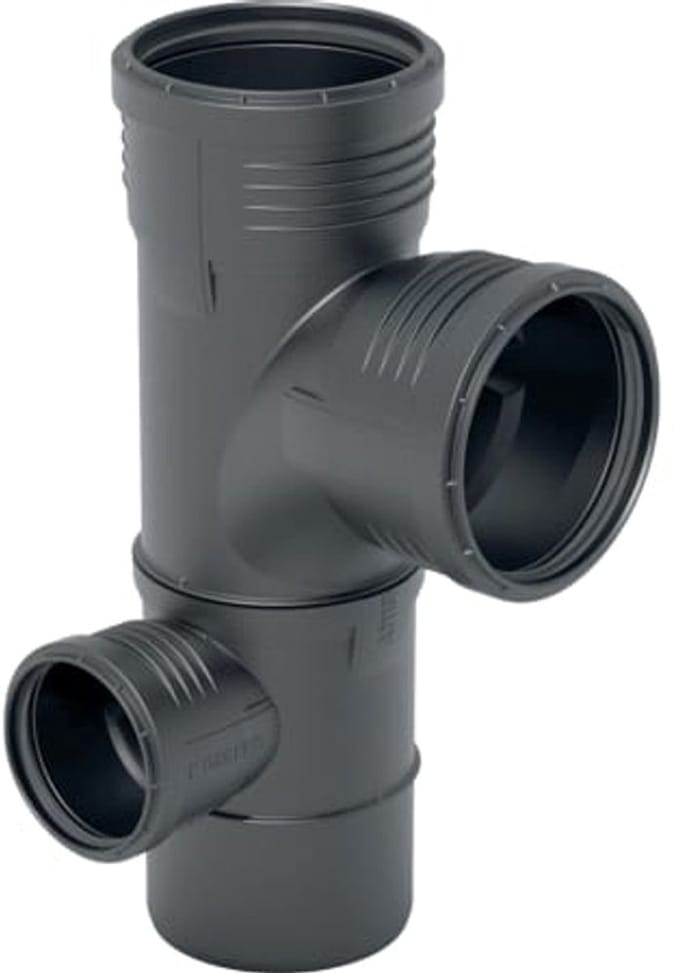 Geberit Silent-PP Gecombineerd bochthoek-T-stuk 87,5° links, DN 100 / 100 / 50, 390.578.14.1