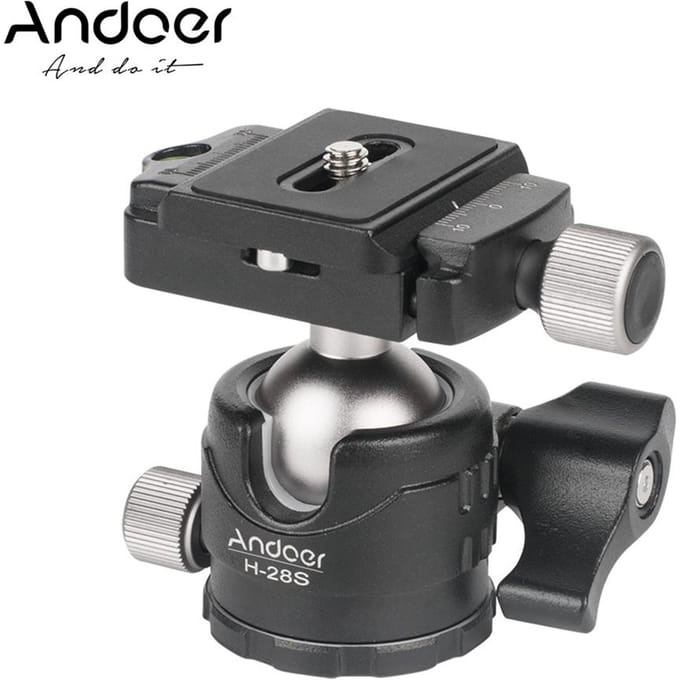 Andoer H28S Mini Balhoofd 360 Graden Panoramisch Laag Profiel Tafelbladhoofd Monopod Statief Balhoofd zwart