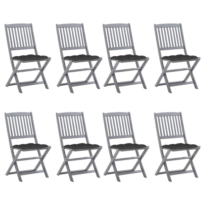 vidaXL - Inklapbare - stoelen - 8 - st - met - kussens - massief - acaciahout