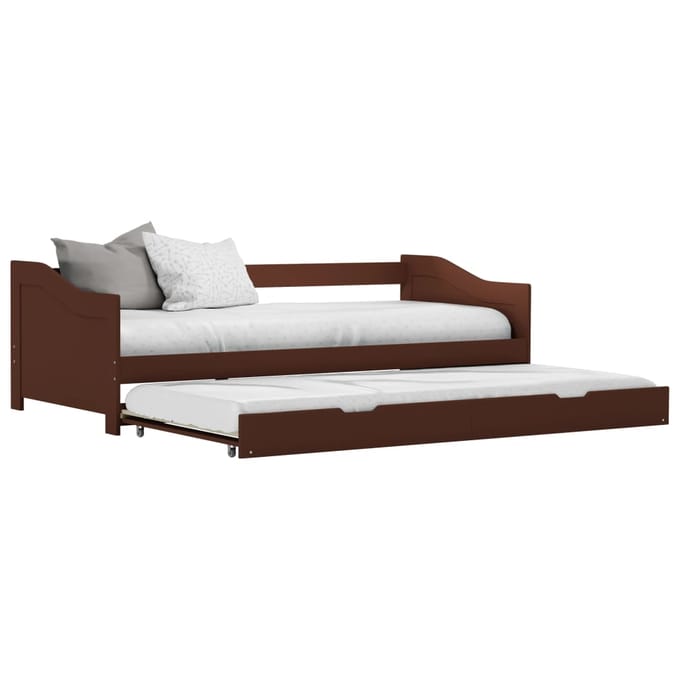 vidaXL - Bedbank - uittrekbaar - grenenhout - donkerbruin - 90x200 - cm