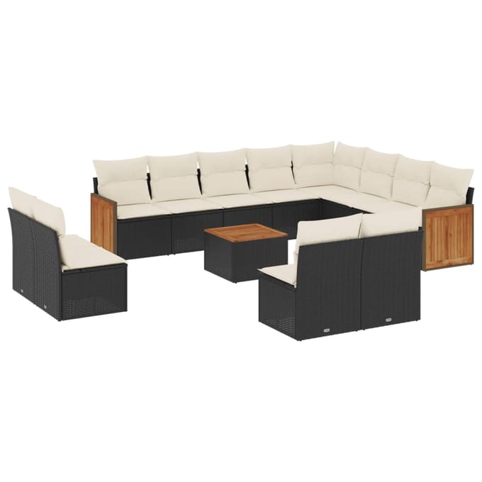 vidaXL - 13-delige - Loungeset - met - kussens - poly - rattan - zwart