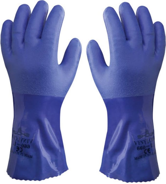 Showa 4708 660 Gr. L Chemicaliënhandschoen Katoenweefsel, PVC Maat (handschoen): 9, L EN 388:2016, EN 374-1:2016/ Typ B, EN 374-5:2016 ISO 374-1:2016/ Typ B,
