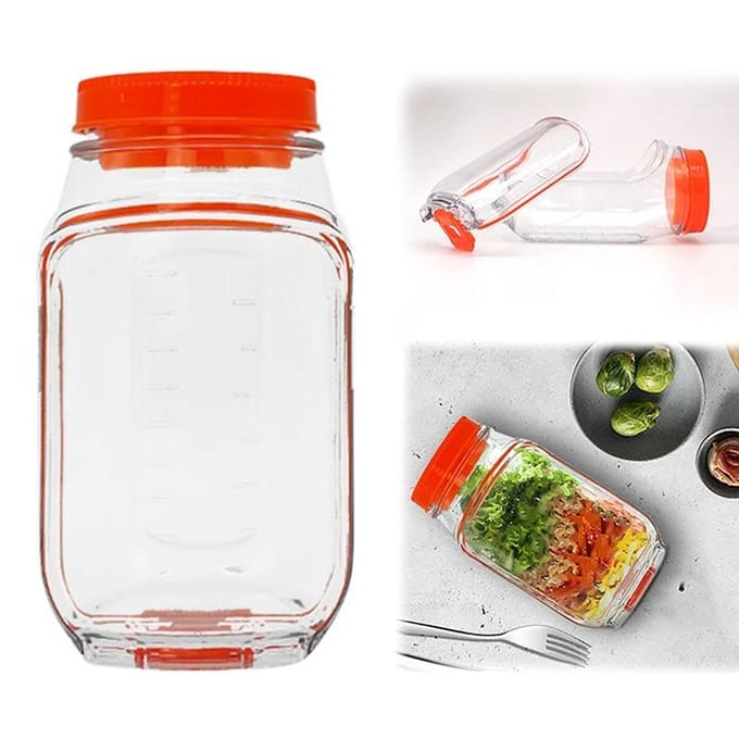 Draagbare Salade Pod Verticale Gelaagde Plastic Salade Pot Lunchbox Container Lekdicht Houdt Het Vers Voedselcontainer Transparant oranje