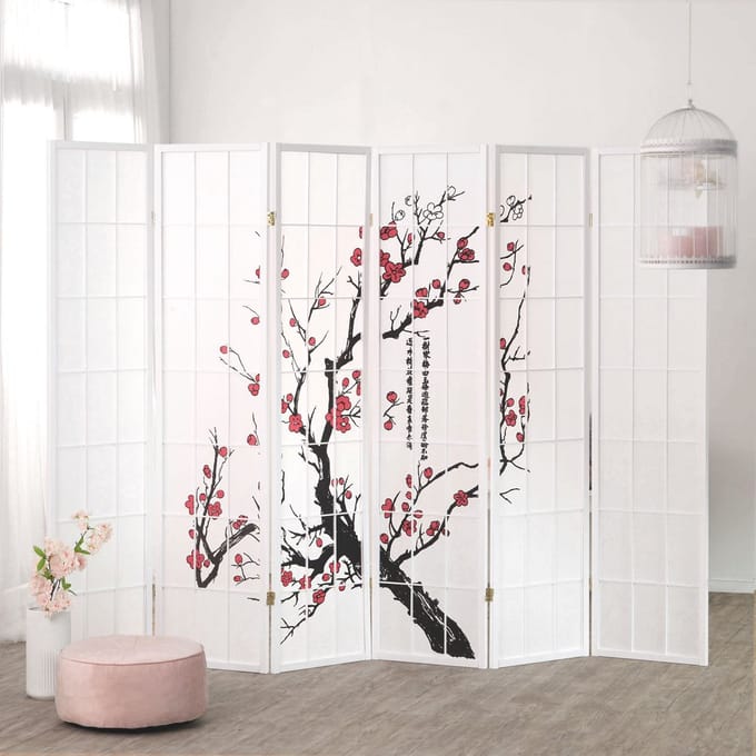 Homestyle4u kamerscherm - 264x179 cm - wit - 6-delig - kersen
