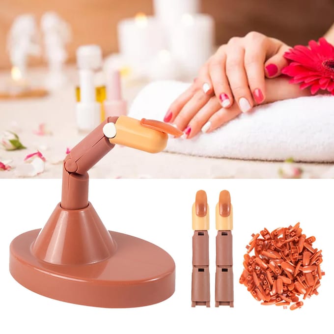 Nail Art Training Vinger Buigbare Gewrichten Valse Nagel Tips Oefenvinger Mannequin met Bruine Basis multi