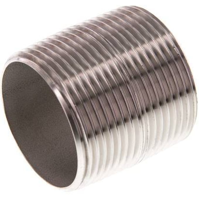 R 1 1/4'' RVS Dubbele Pijpnippel 20 Bar DIN 2982 - 40mm