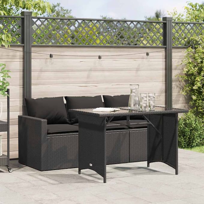 vidaXL - 2-delige - Tuinset - met - kussens - poly - rattan - zwart