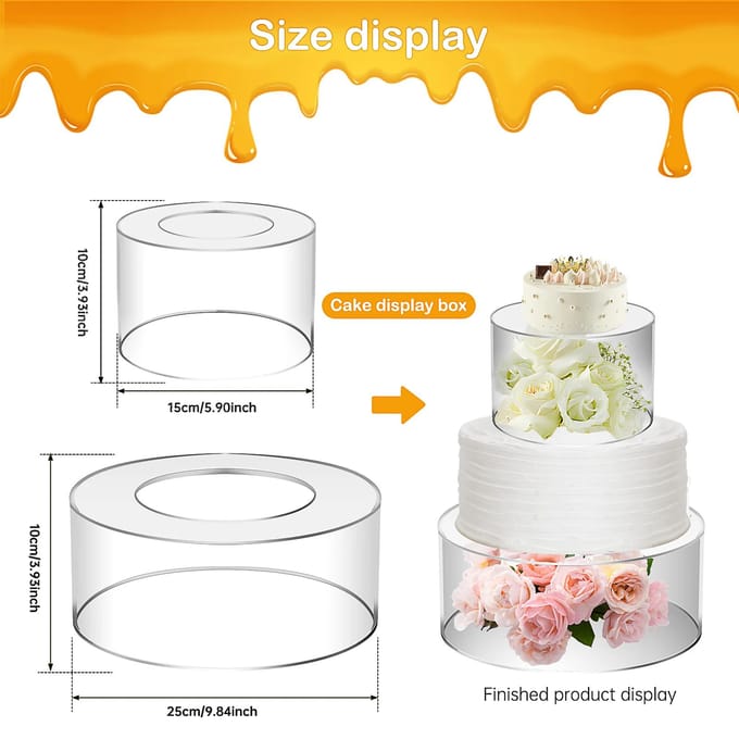 Lot de 2 présentoirs à gâteaux en acrylique remplissables, transparents, empilables, pour centre de table, boîtes de présentation de gâteaux décoratives white
