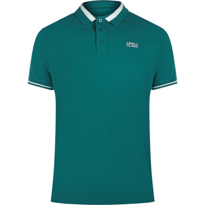 Cavalli Class Bold Stripe Collar Groen Poloshirt