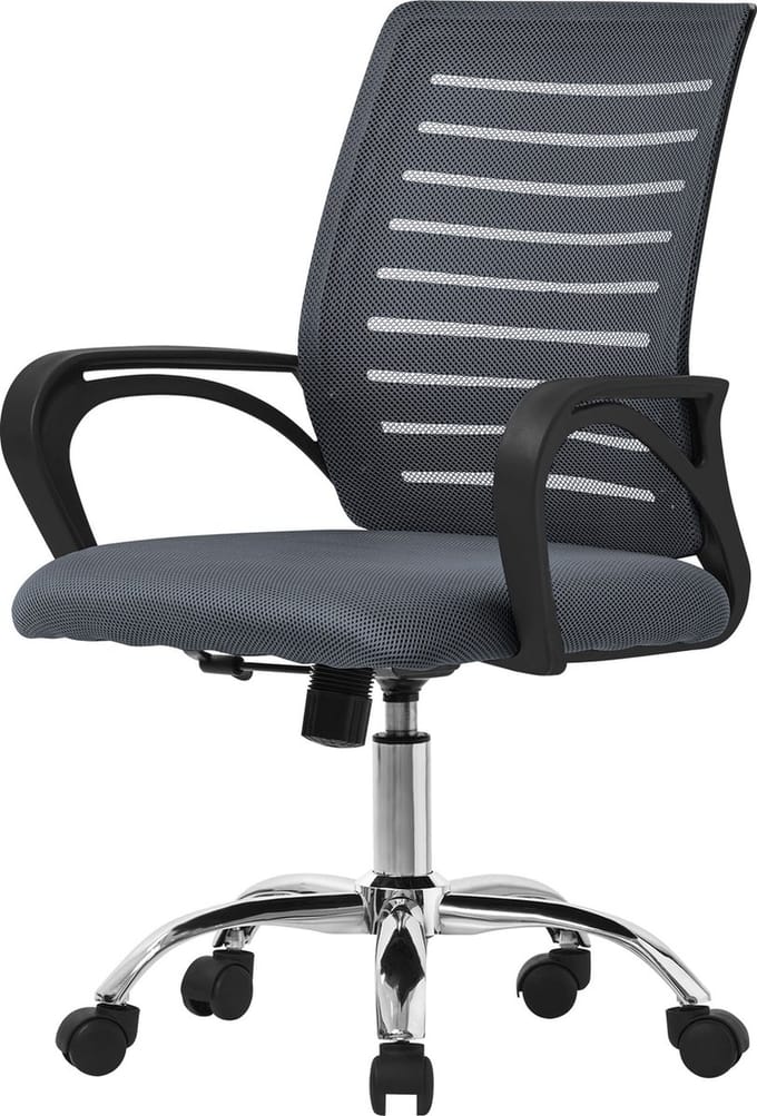 ML-Design ergonomische bureaustoel, grijs, in hoogte verstelbare bureaustoel met armleuningen, computerstoel met ademende netbekleding, schommelfunctie, 360° draaibare stoel met wielen, gaming stoel