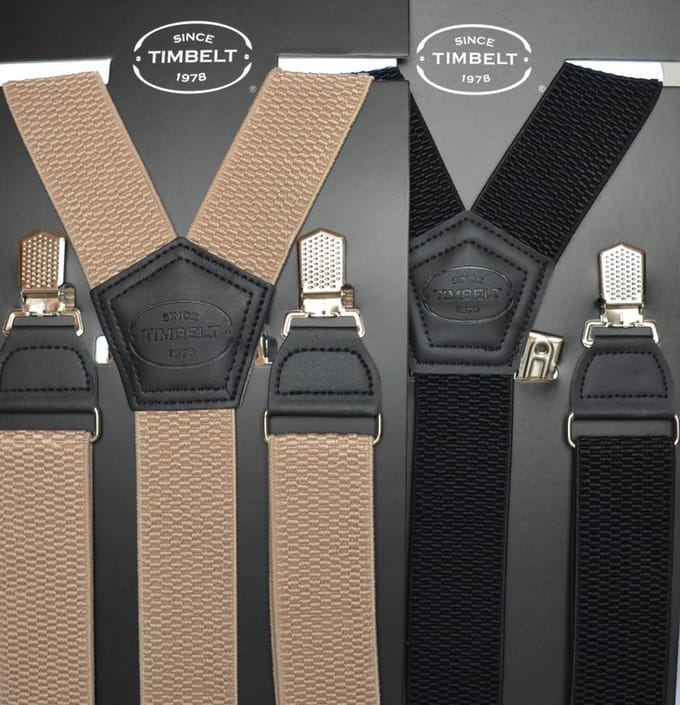 Voordeelset! 2-pack Timbelt Bretels zwart & beige - 4 Clips - Extra stevige Klem Clip - Elastische Bretels