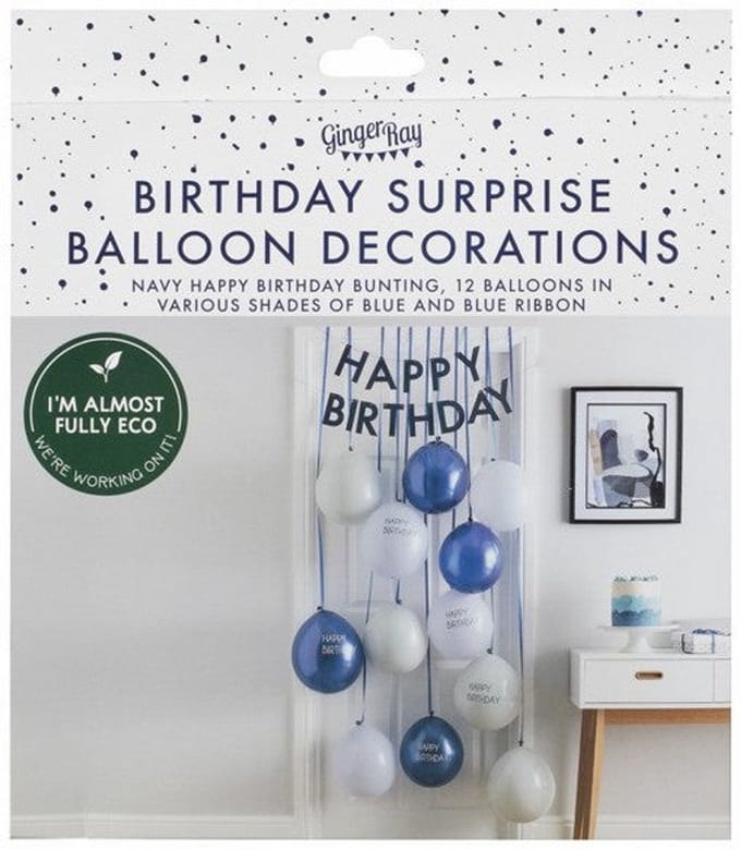 Ginger Ray - Ginger Ray - Navy & Blue Happy Birthday Ballon deurgordijn