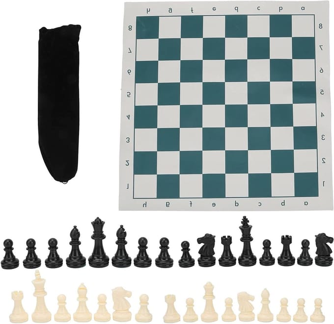 Schaken Set - Schaakspel Plastic - Logisch Denken Verbeteren - Compact Opvouwbaar - 34x34 cm - Groen Wit