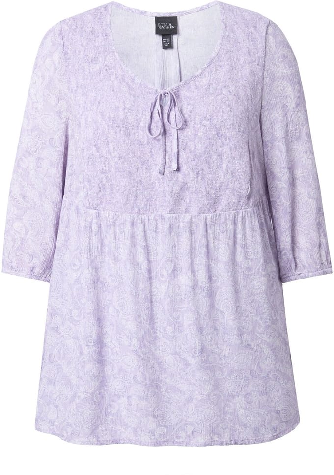 Ulla Popken - Dames - Gerimpelde blouse ronde hals 3/4-mouwen achterplooi - Lavendel - Maat 46+