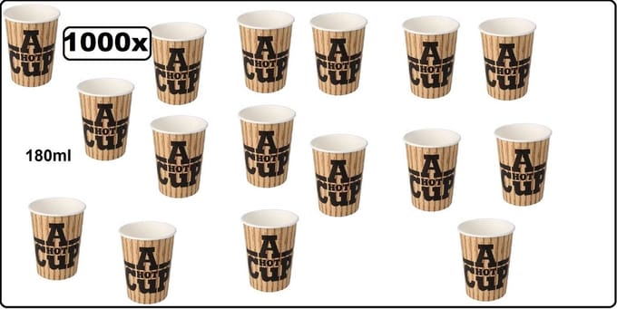 1000x Koffiebeker karton A Hot Cup 180ml - Koffie thee chocomel soep drank water beker karton