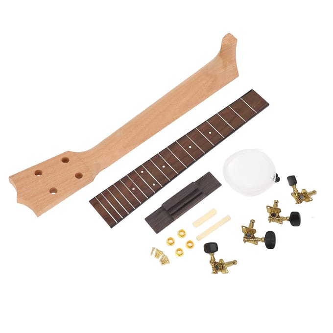 Ukelele Hals Kit Ukelele Hals Palissander Toets Snaarknop en Brug Set voor Handwerk beige