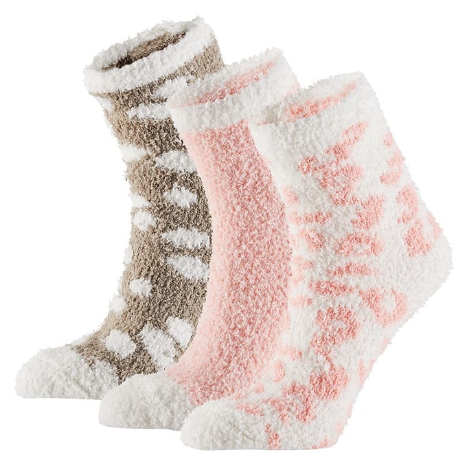 Apollo - Bedsokken dames - Roze-Bruin - 3-Pak - One Size - Slaapsokken - Fluffy sokken - Warme sokken