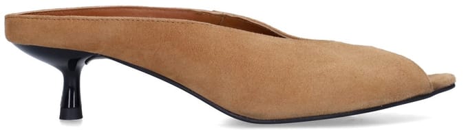 Sacha - Dames - Taupe suède muiltjes met hak - Maat 36